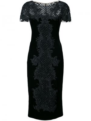 Приталенное платье с вышивкой из бисера Marchesa. Цвет: чёрный