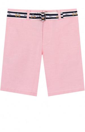 Хлопковые шорты с контрастным ремнем Polo Ralph Lauren. Цвет: розовый