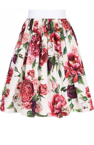 Хлопковая мини-юбка в складку с принтом Dolce & Gabbana. Цвет: разноцветный