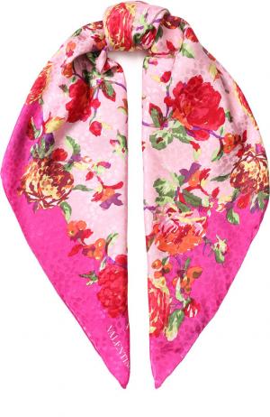 Шелковый платок с цветочным принтом Valentino. Цвет: светло-розовый