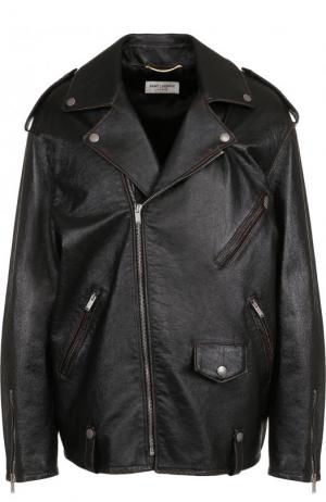 Кожаная куртка свободного кроя с косой молнией Saint Laurent. Цвет: черный