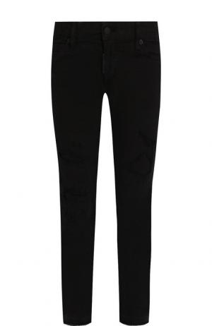 Укороченные джинсы с потертостями и бахромой Dsquared2. Цвет: черный