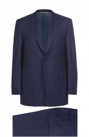 Шерстяной костюм с пиджаком на двух пуговицах Canali. Цвет: темно-синий