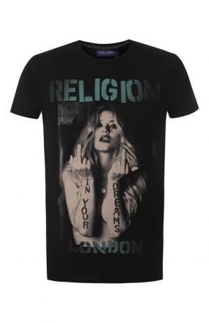 Хлопковая футболка с принтом Religion. Цвет: черный