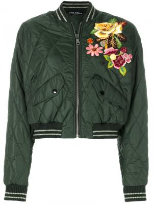 Куртка-бомбер с цветончой аппликацией Dolce & Gabbana. Цвет: зелёный