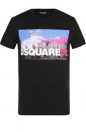 Хлопковая футболка с принтом Dsquared2. Цвет: черный