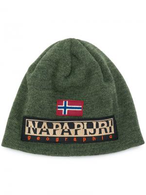 Вязаная шапка с логотипом Napapijri. Цвет: зелёный