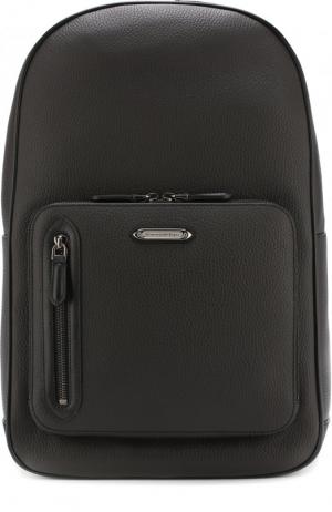 Кожаный рюкзак с внешним карманом на молнии Ermenegildo Zegna. Цвет: черный