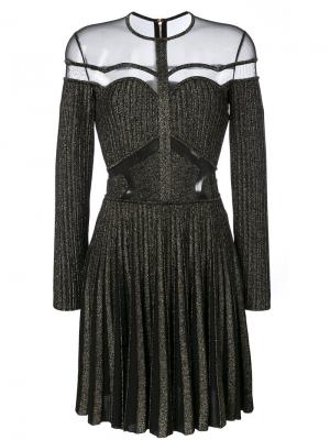 Платье в рубчик с сетчатыми вставками Elie Saab. Цвет: чёрный