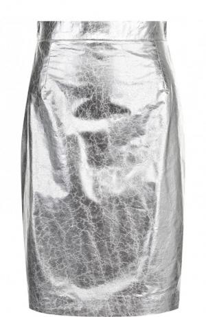 Кожаная мини-юбка на молнии Ralph Lauren. Цвет: серебряный