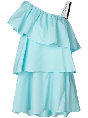 Ярусное асимметричное платье с оборками Au Jour Le. Цвет: синий