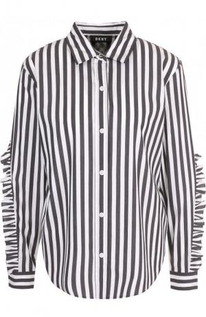 Хлопковая блуза с оборками в полоску DKNY. Цвет: черно-белый