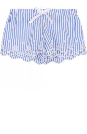 Хлопковые шорты с вышивкой и фестонами Polo Ralph Lauren. Цвет: голубой