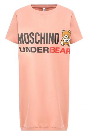 Хлопковая сорочка с логотипом бренда Moschino. Цвет: розовый