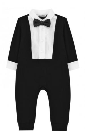 Хлопковый комбинезон с декоративной отделкой и галстуком-бабочкой Dolce & Gabbana. Цвет: черный