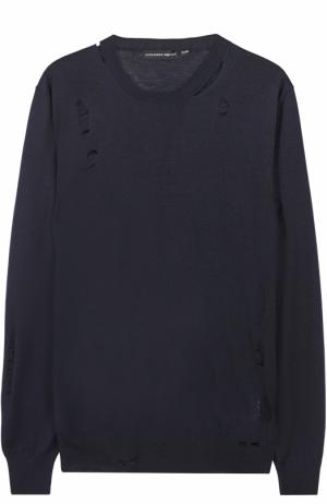 Джемпер из смеси шерсти и шелка с декоративными потертостями Alexander McQueen. Цвет: темно-синий