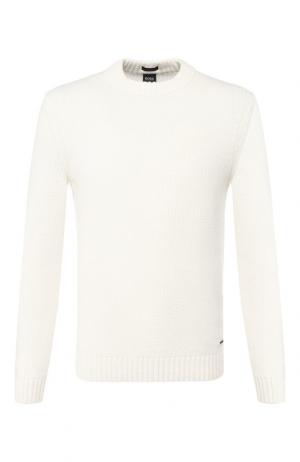 Однотонный свитер из шерсти BOSS. Цвет: белый