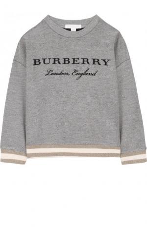 Хлопковый свитшот с вышивкой Burberry. Цвет: серый