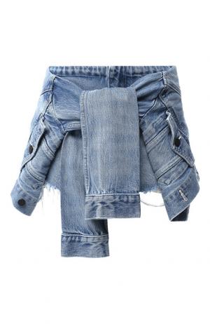 Джинсовые шорты с потертостями Denim X Alexander Wang. Цвет: голубой