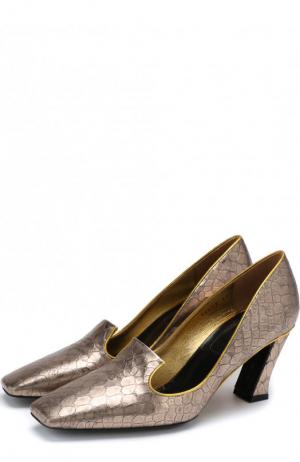 Кожаные туфли с тиснением на фигурном каблуке Dries Van Noten. Цвет: серебряный
