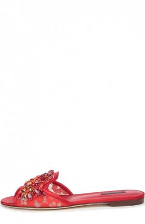 Кружевные шлепанцы Bianca с кристаллами Dolce & Gabbana. Цвет: красный