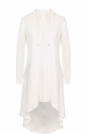 Приталенная шелковая блуза с удлиненной спинкой Giorgio Armani. Цвет: белый