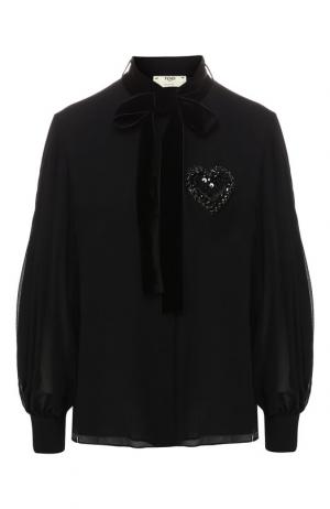 Шелковая блузка с бантом Fendi. Цвет: черный