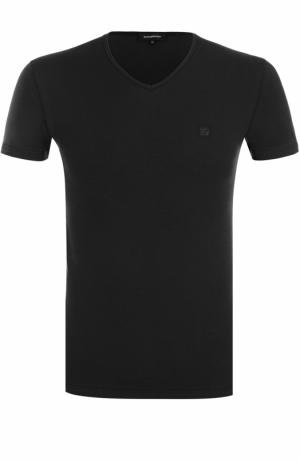 Хлопковая футболка с V-образным вырезом Ermenegildo Zegna. Цвет: черный