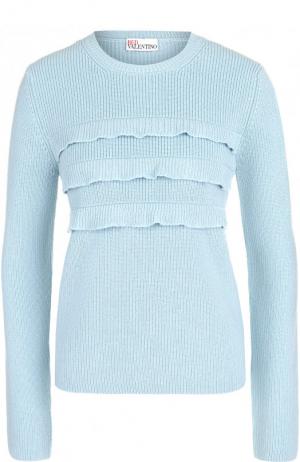 Однотонный шерстяной пуловер с оборками REDVALENTINO. Цвет: голубой