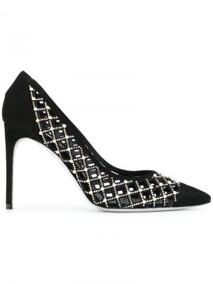 Туфли-лодочки с вырезным дизайном и украшением из кристаллов René Caovilla. Цвет: чёрный