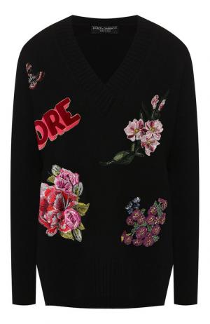 Кашемировый пуловер с декоративной отделкой Dolce & Gabbana. Цвет: черный