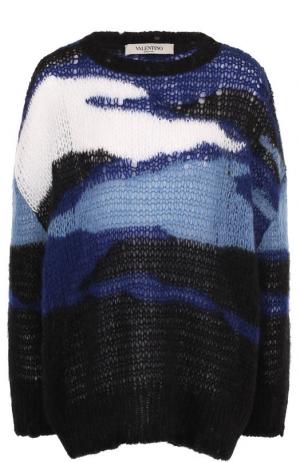 Вязаный пуловер свободного кроя с круглым вырезом Valentino. Цвет: синий