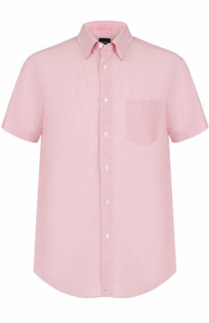 Рубашка с короткими рукавами из смеси хлопка и льна Ermenegildo Zegna. Цвет: красный