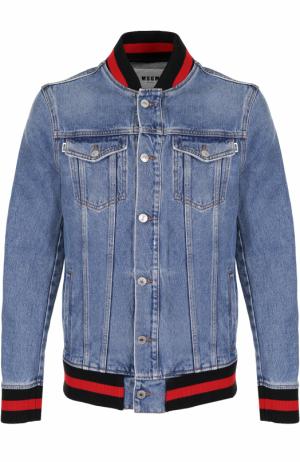 Джинсовая куртка с контрастной отделкой MSGM. Цвет: синий