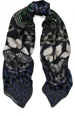 Шелковый шарф с принтом Alexander McQueen. Цвет: темно-синий