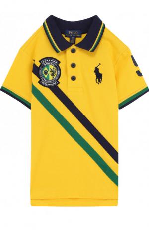 Хлопковое поло с логотипом сборной Бразилии Polo Ralph Lauren. Цвет: желтый