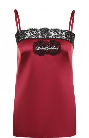 Шелковый топ с контрастной кружевной отделкой Dolce & Gabbana. Цвет: бордовый