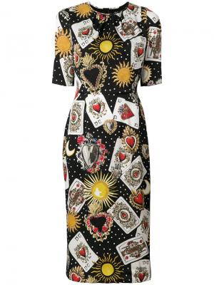 Платье с принтом игральных карт Dolce & Gabbana. Цвет: чёрный