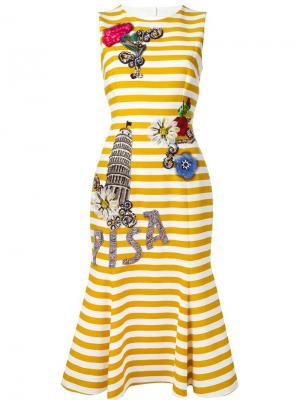 Декорированное полосатое платье Dolce & Gabbana. Цвет: жёлтый и оранжевый