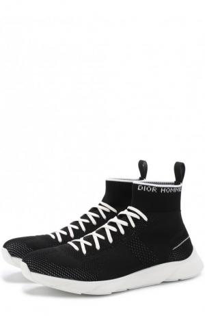 Высокие текстильные кроссовки на шнуровке Dior. Цвет: черный