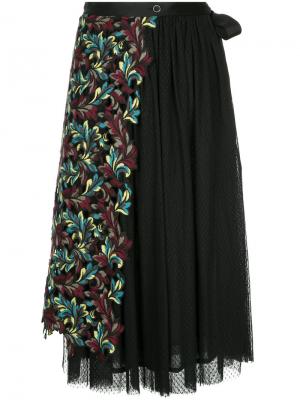 Плиссированная юбка с панелью цветочной вышивкой Antonio Marras. Цвет: чёрный