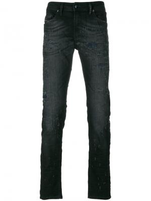 Узкие джинсы с эффектом потертости Diesel. Цвет: чёрный