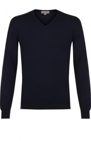 Хлопковый пуловер тонкой вязки Canali. Цвет: темно-синий