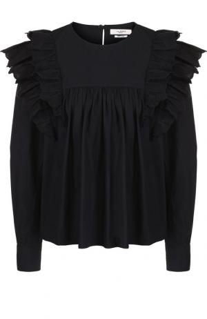 Хлопковая блуза свободного кроя с оборками Isabel Marant Etoile. Цвет: черный