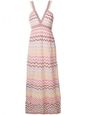 Длинное платье с узором зигзаг M Missoni. Цвет: розовый и фиолетовый