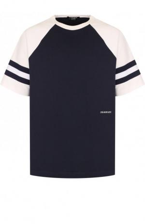 Хлопковая футболка с логотипом бренда CALVIN KLEIN 205W39NYC. Цвет: синий