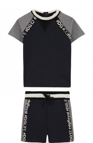 Хлопковый комплект из футболки и шорт Dolce & Gabbana. Цвет: темно-синий