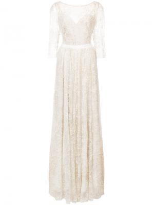 Вечернее платье из тюля с блестками Marchesa Notte. Цвет: телесный