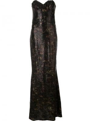 Длинное платье без бретелей с пайетками Marchesa Notte. Цвет: чёрный