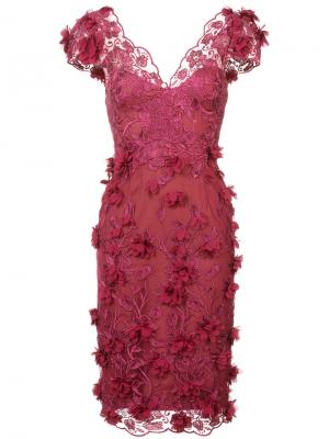 Платье с вышивкой и аппликацией Marchesa Notte. Цвет: красный